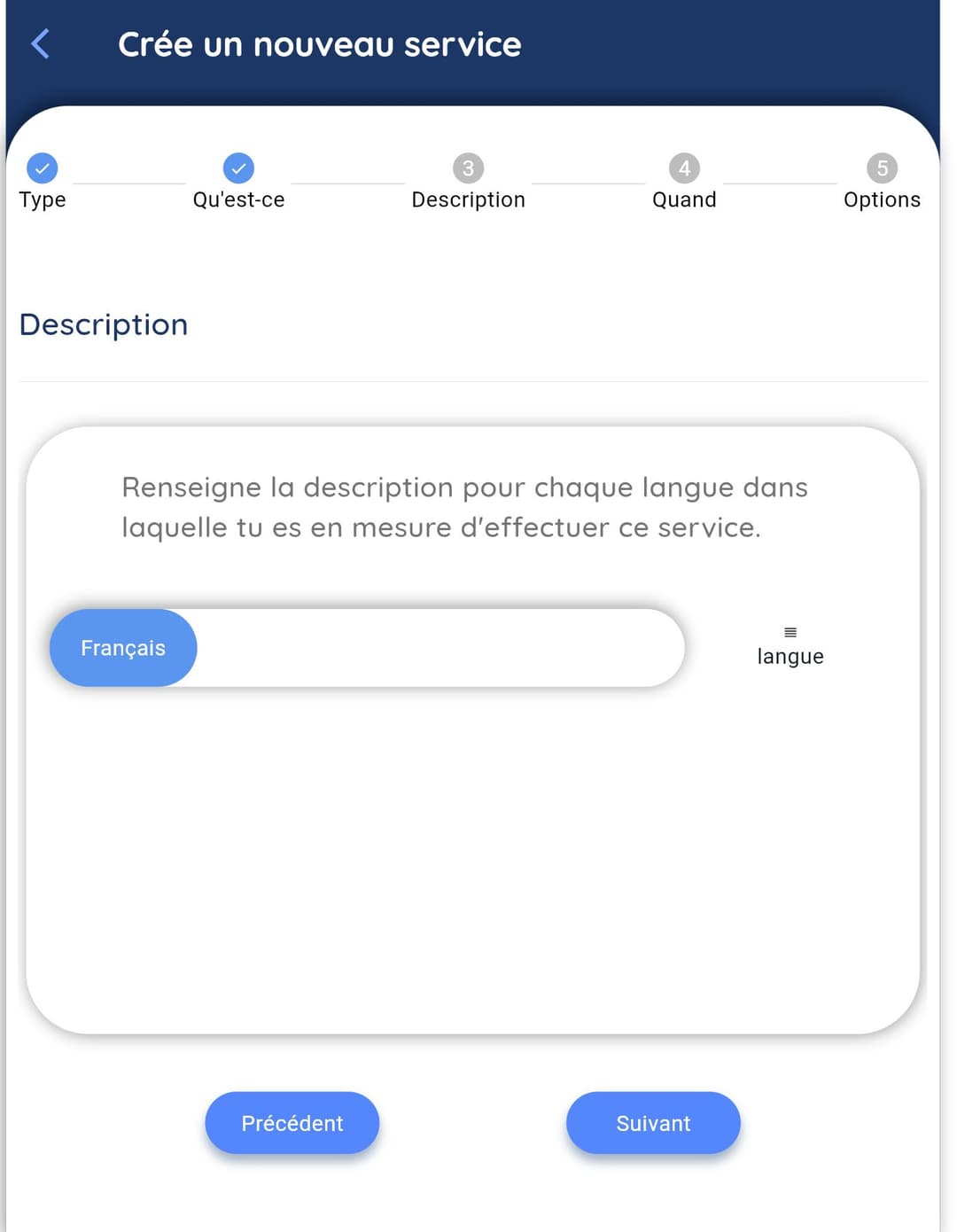 Description du Service choix de langue